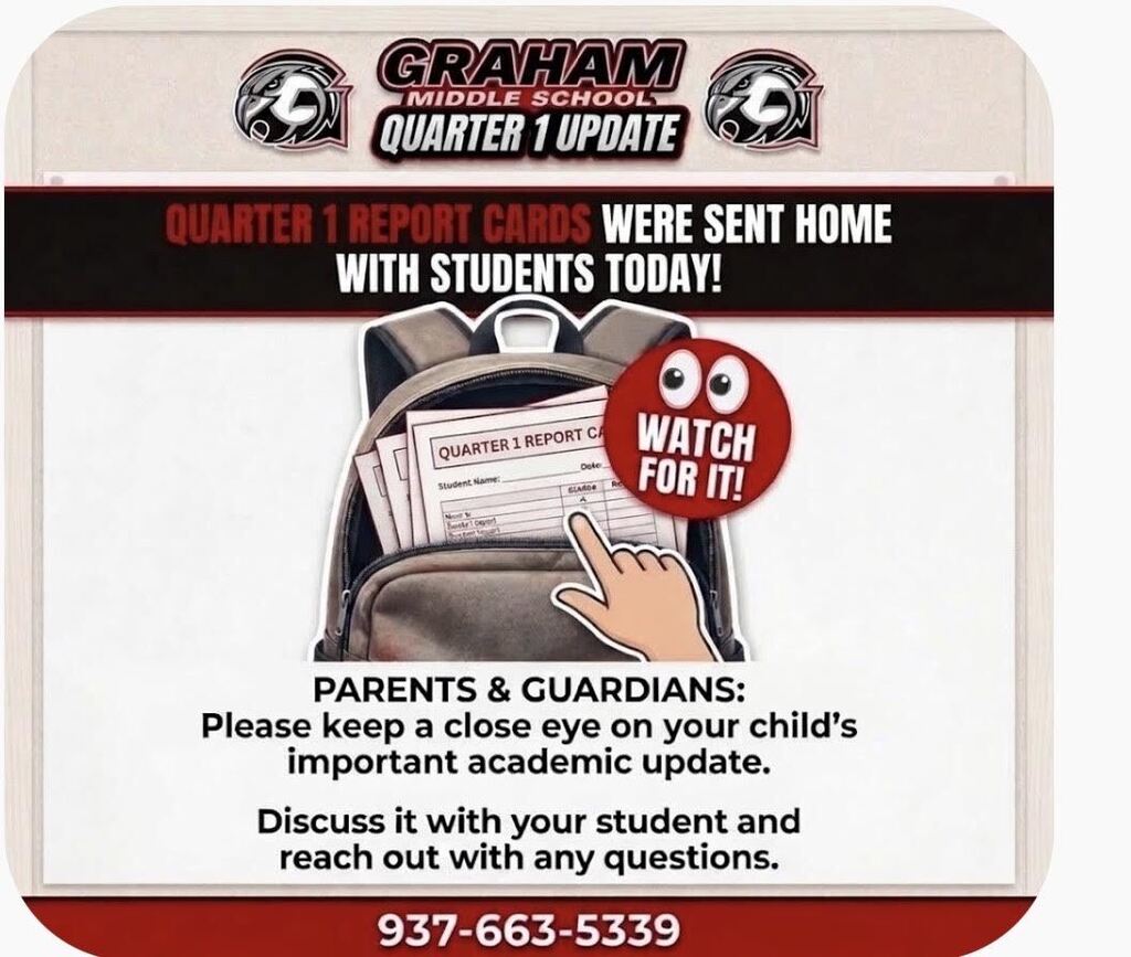 Poster for Quarter 1 Report Cards were sent home today with students