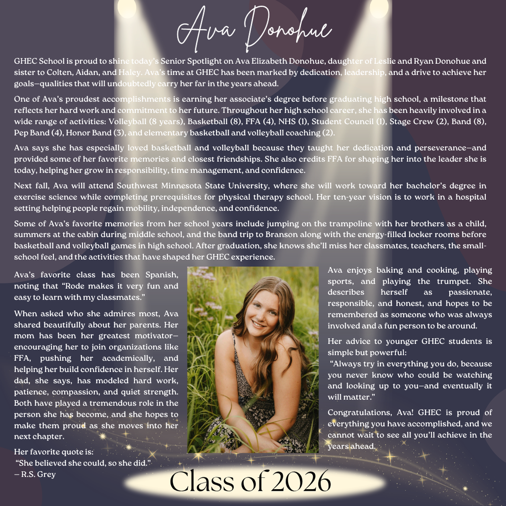 Ava Donohue ~ GHEC Class of 2026 Senior Spotlight