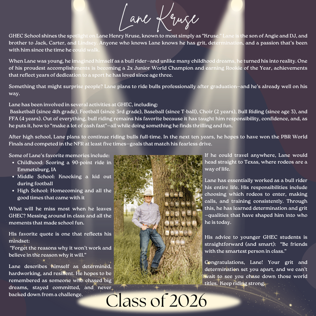 Lane Kruse ~ GHEC Class of 2026 Senior Spotlight