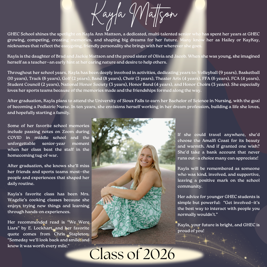 Kayla Mattson ~ GHEC Class of 2026 Senior Spotlight
