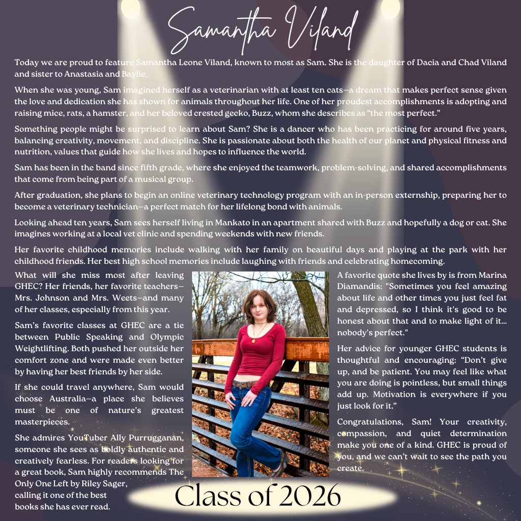 Samantha Viland ~ GHEC Class of 2026 Senior Spotlight