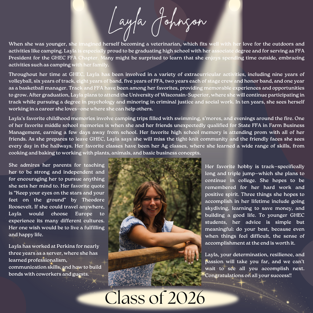 Layla Johnson ~ GHEC Class of 2026 Senior Spotlight