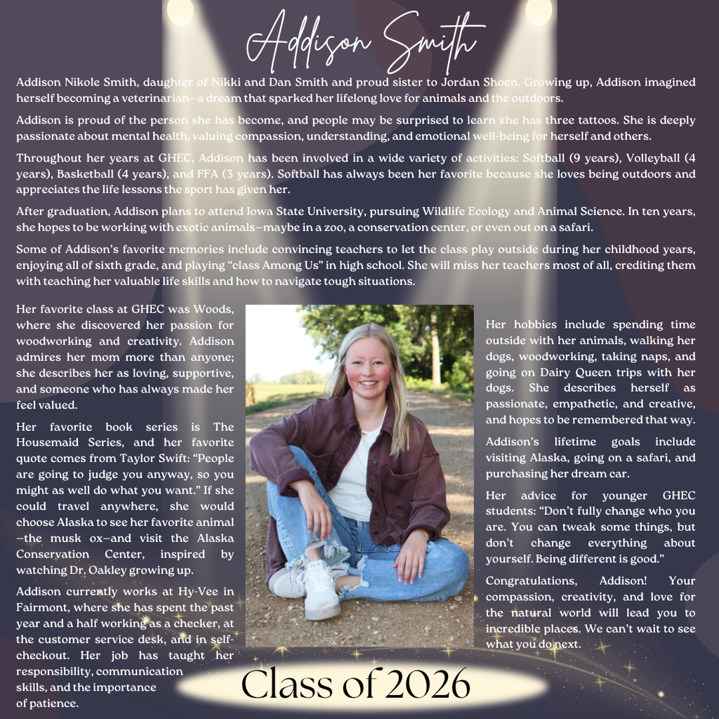 Addison Smith ~ GHEC Class of 2026 Senior Spotlight