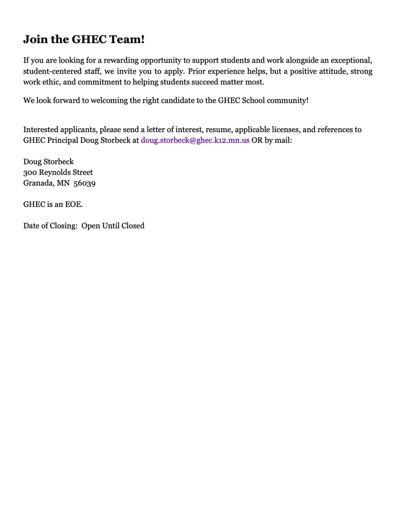 Paraprofessional Position Opening
