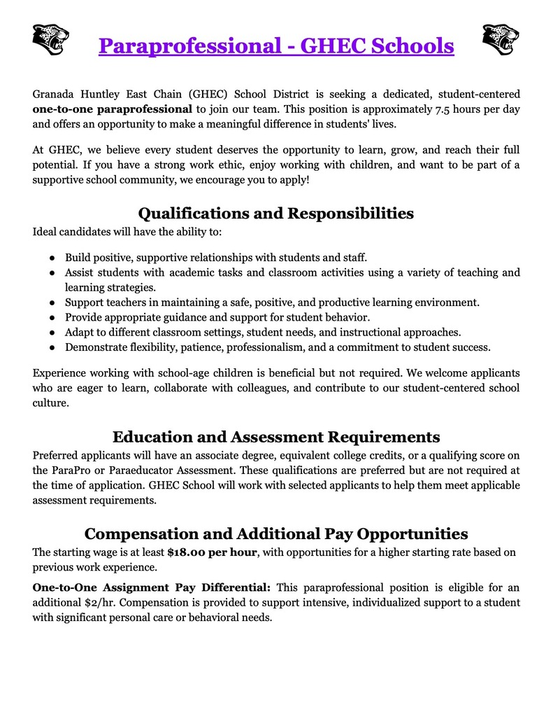 Paraprofessional Position Open