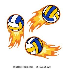 3 volleyballs on fire