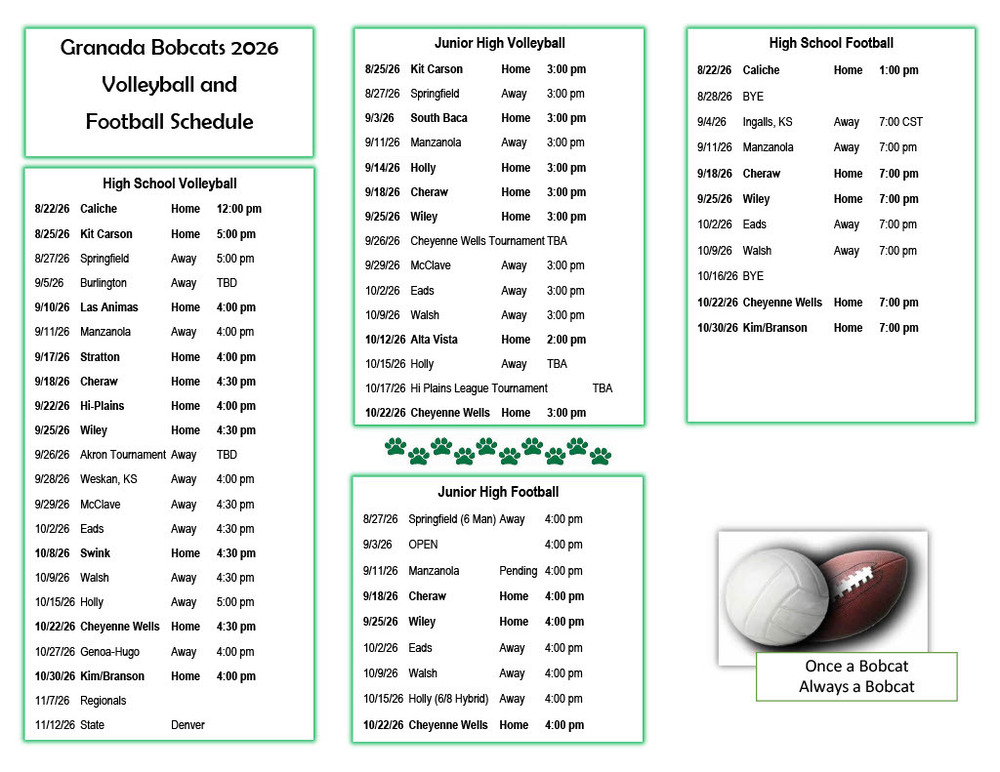 HS and JH Volleyball and Football schedule
