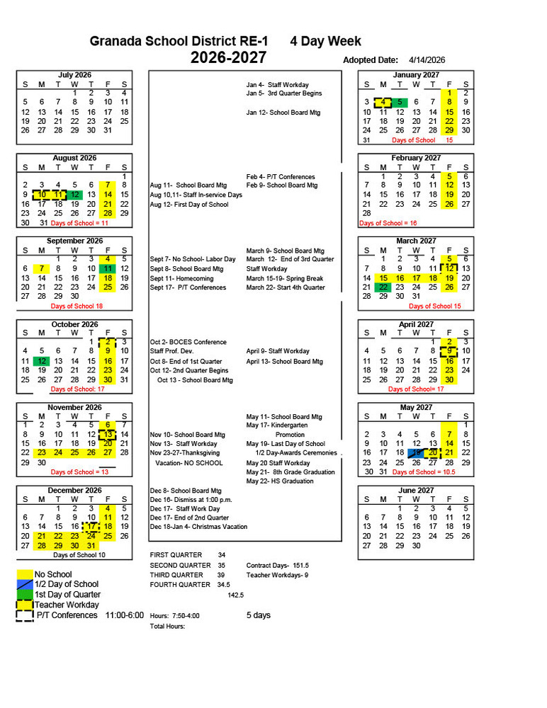 2026-27 School Year Calendar