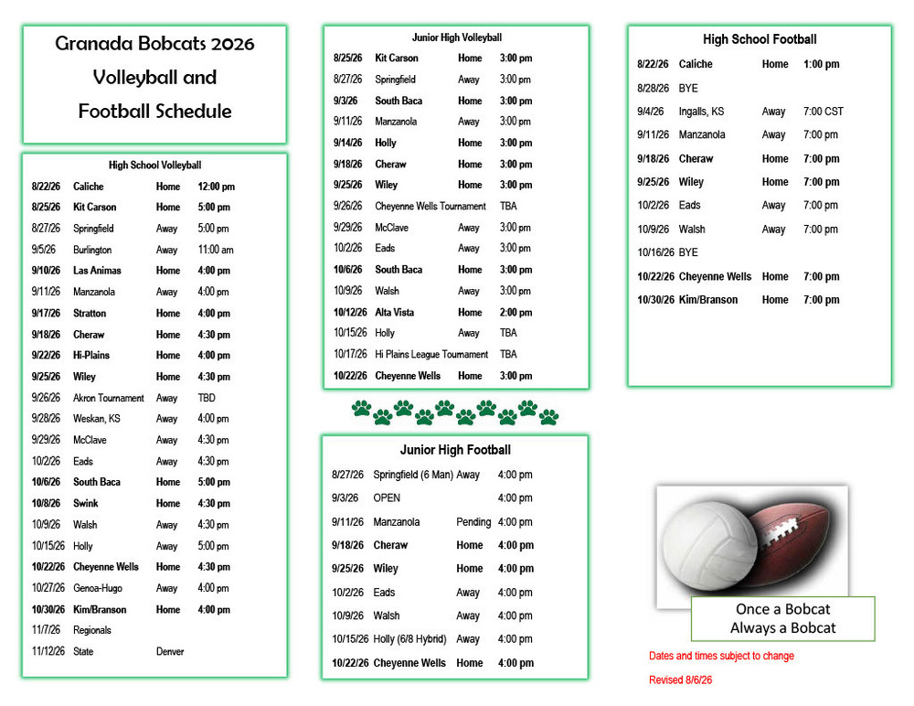 JH & HS Volleyball & Football Schedule 2026-27