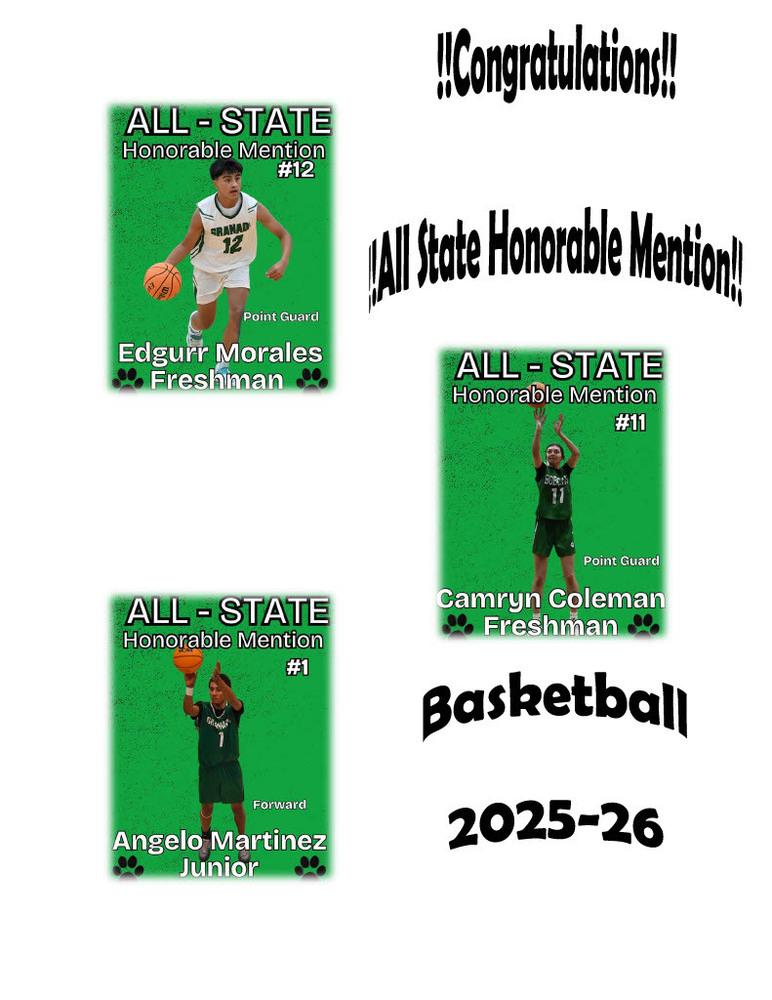 Big shout out to junior Angelo Martinez, freshman Edgurr (Leonel) Morales, and freshman Camryn Coleman on their All-State Honorable Mention selection! It’s a huge honor to be recognized among the best in the state. Keep shining! 