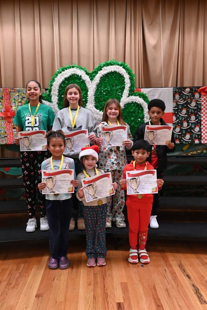 Congratulations to the November Good Citizens of the Month! Back Row L to R: Alanis Navarrete - 6th Grade, Camilla Marquez - 5th Grade, Olivia Marquez - 4th Grade, Maleek Salinas - 3rd Grade; Front Row L to R: Adairely Martinez Lemus - 2nd Grade, Llewella Kemp - Kindergarten, Ysagani Eli Cuevas - 1st Grade