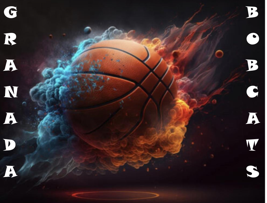 basketball in blue and red smoke