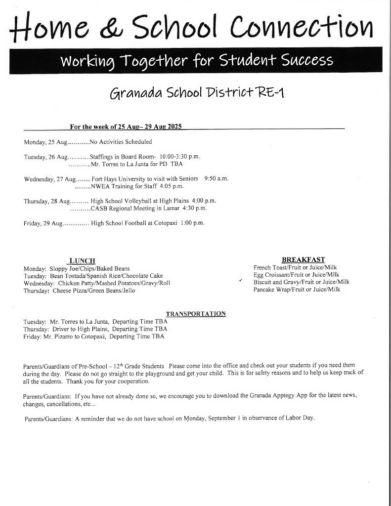 Home & School August 25 - 29, 2025