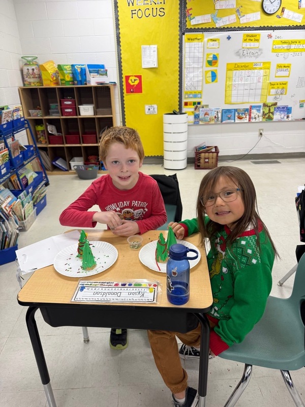 students making christmas trees