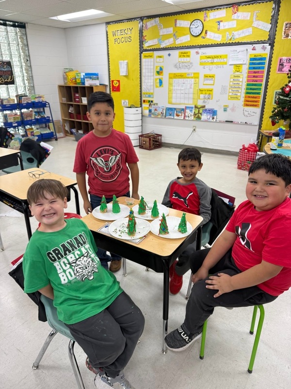 students making christmas trees