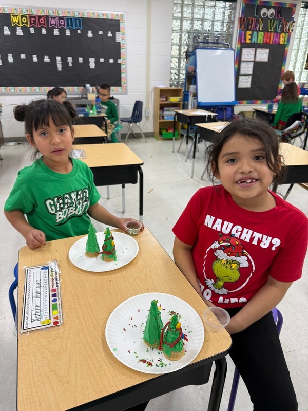 students making christmas trees