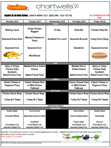 HS Lunch Menu Oct Week 2