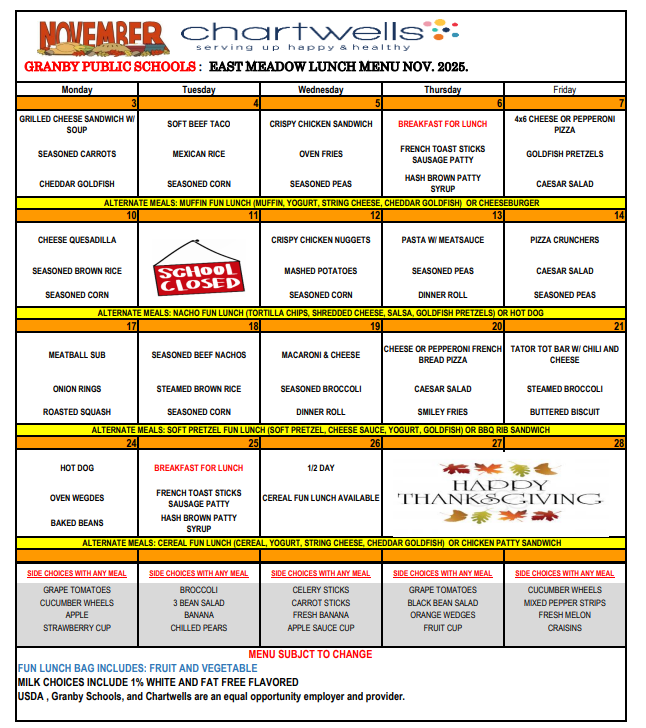 EM Lunch Menu Updated for November