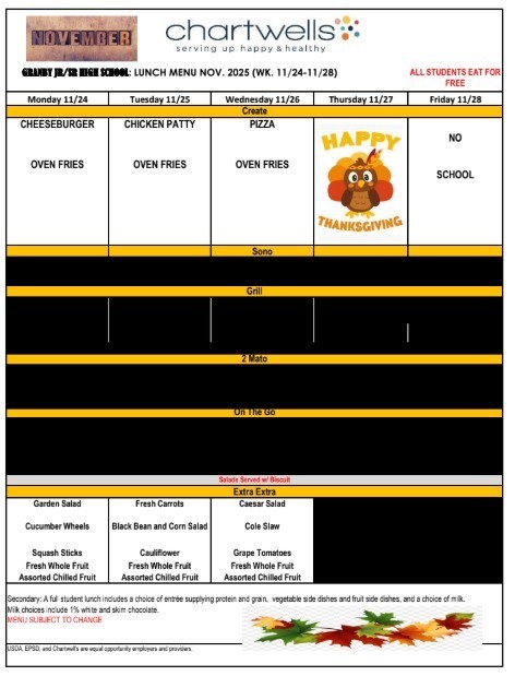 GJSHS Lunch Menu Nov wk4
