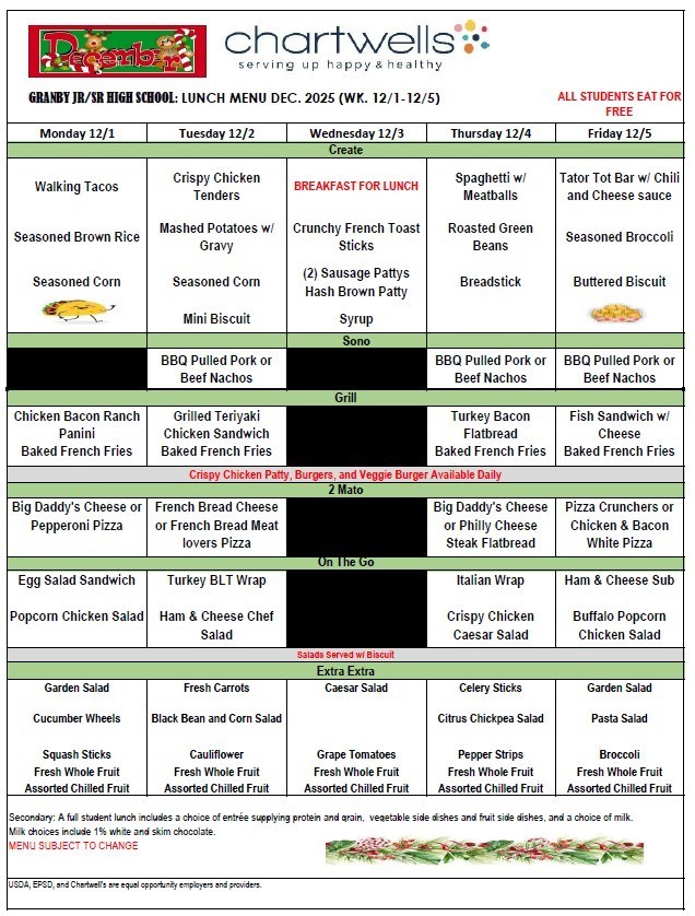 GJSHS Lunch Menu wk1
