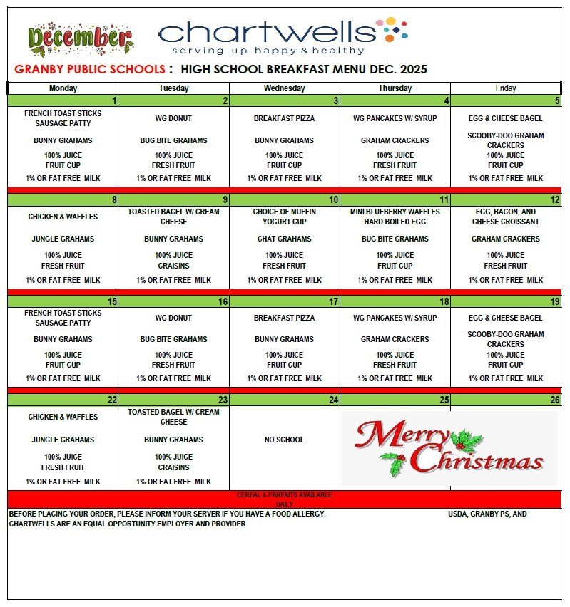 GJSHS Breakfast Menu