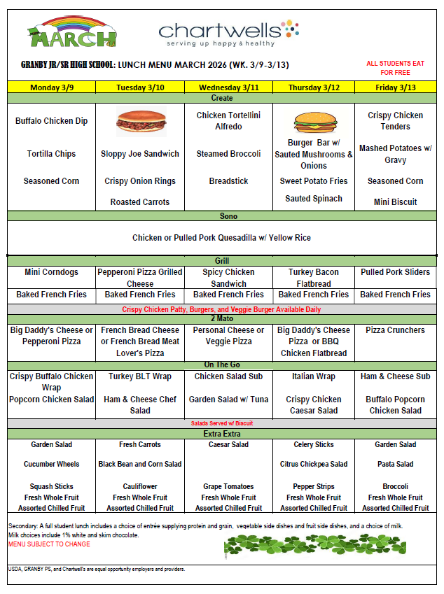 GJSHS Lunch Menu Mar wk2