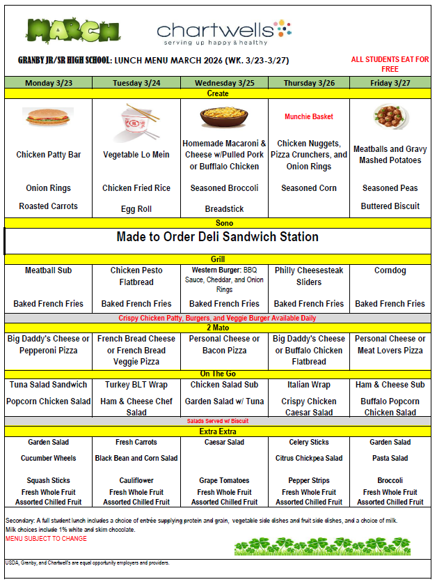 GJSHS Lunch Menu Mar wk3