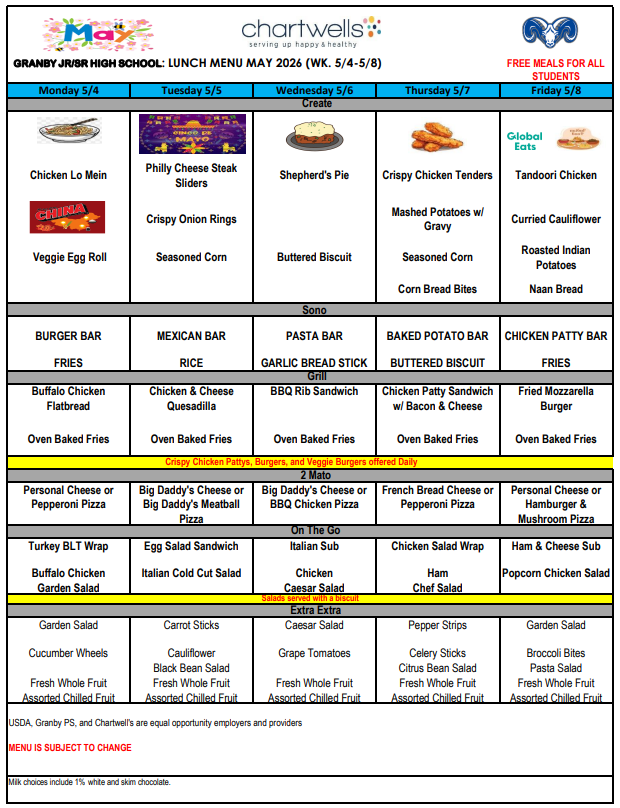 GJSHS Lunch Menu May wk1