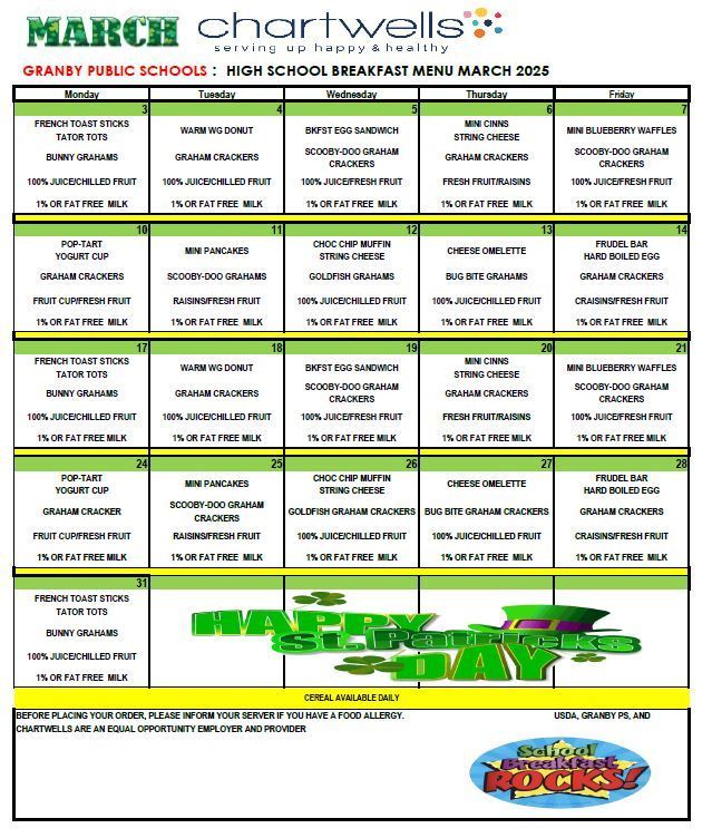 GJSHS Breakfast Menu - March