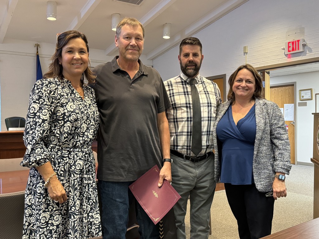 Cheri Burke, Superintendent of Schools; Dale Kittleson, Facilities Manager at Granby Memorial High School; Chris DeGray, Director of Facilities; Monica Logan, Board of Education Chair