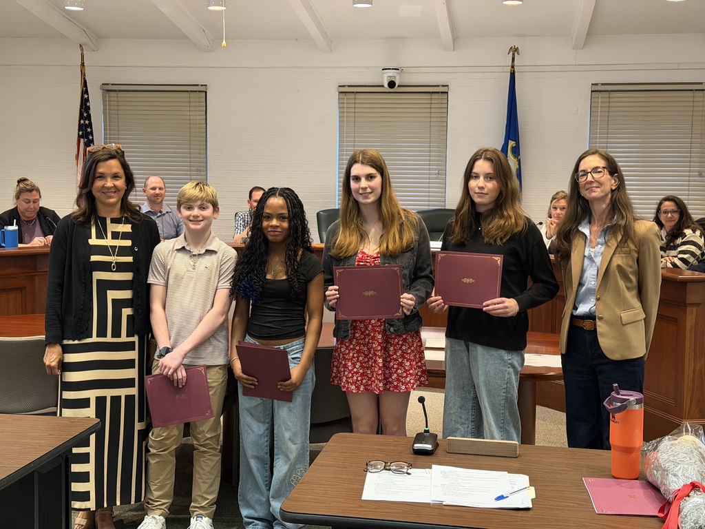 Students with Superintendent Burke and the BOE Vice Chair 