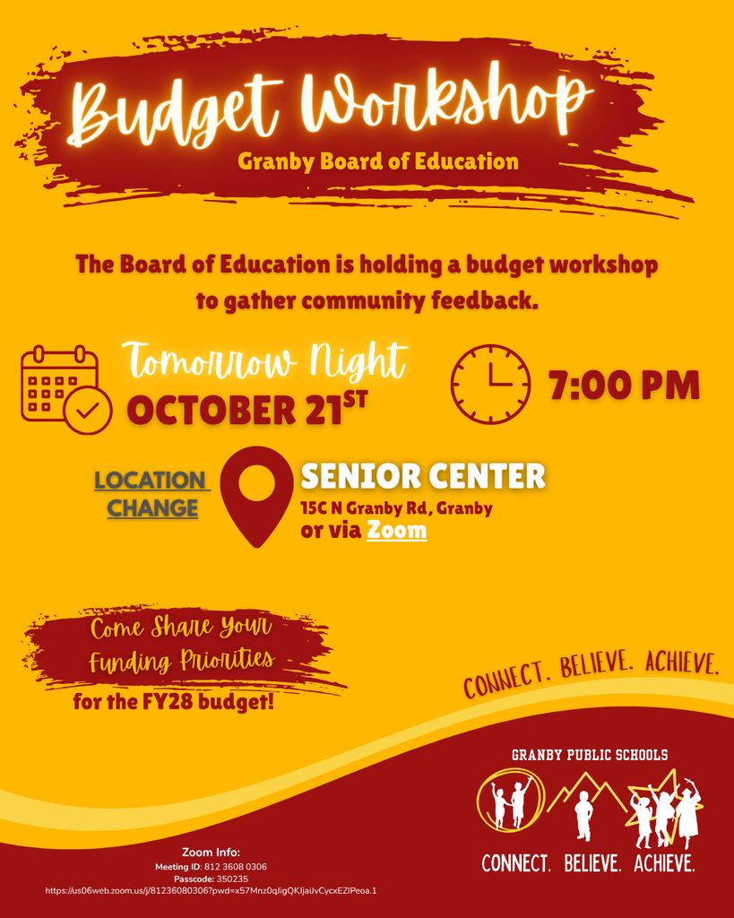 October 21 at 7:00pm at granby Community Center