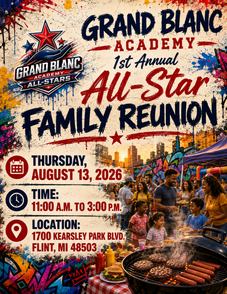 Flyer announcing back to school event with people gathered at a park.