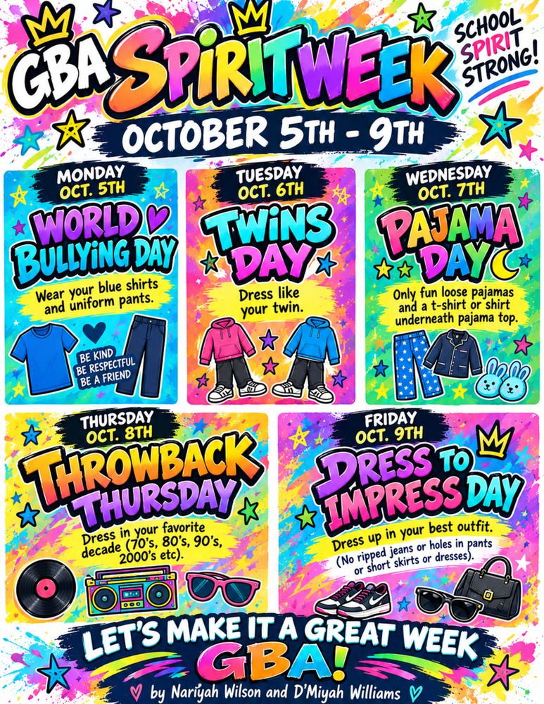 Colorful flyer for spirit week.