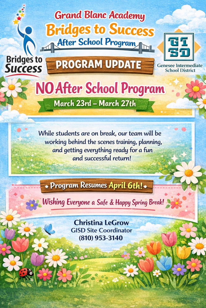 Colorful flyer detailing afterschool program update.
