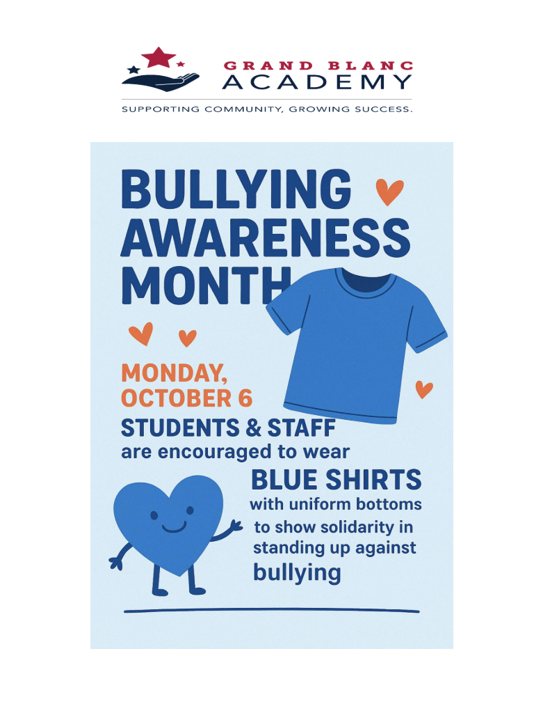 Bullying Awareness Month Flyer with Blue Shirt