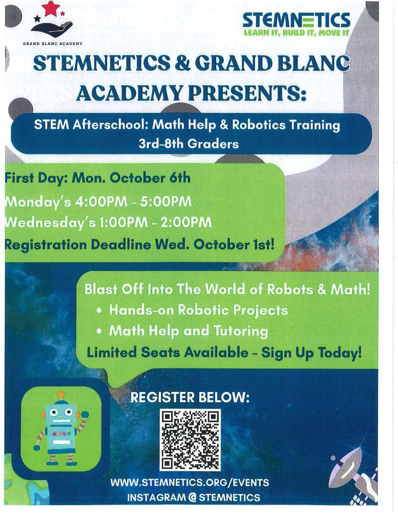 Blue and Green StemNetics Registration Flyer with QR code