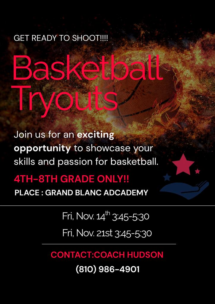 Black flyer for basketball tryouts.
