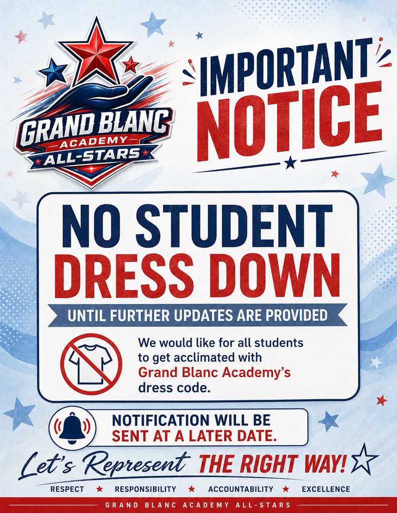 Light blue and white flyer with navy blue and red font announcing no dress down for students.