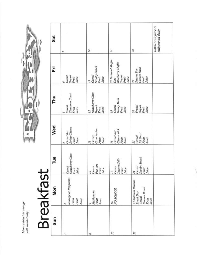 February breakfast menu