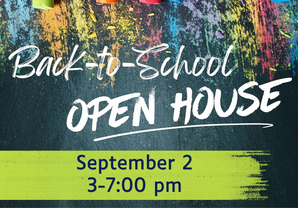 colorful background with open house information