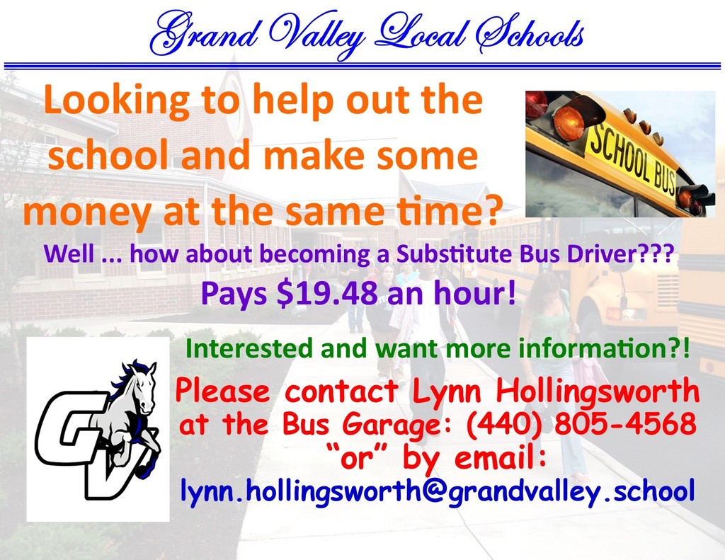 Become a Grand Valley Substitute Bus Driver $18.91 an hour