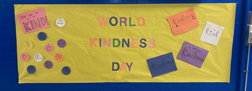 World Kindness Day banner with words of kindness.