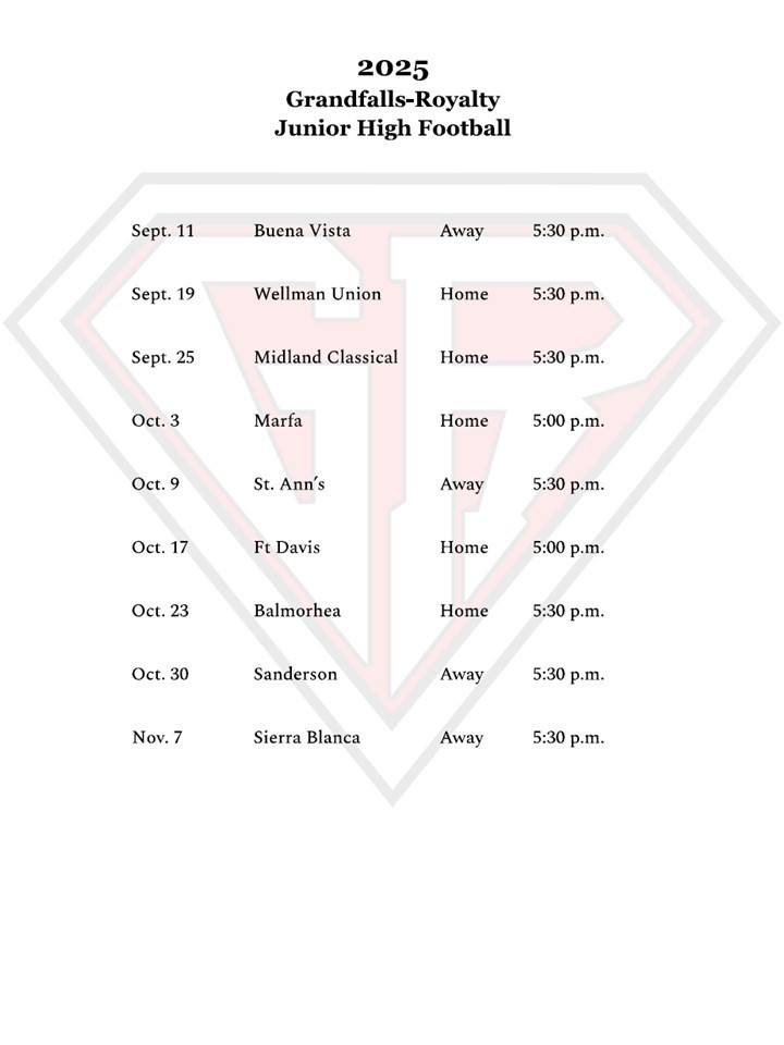 2025 JH Football Schedule