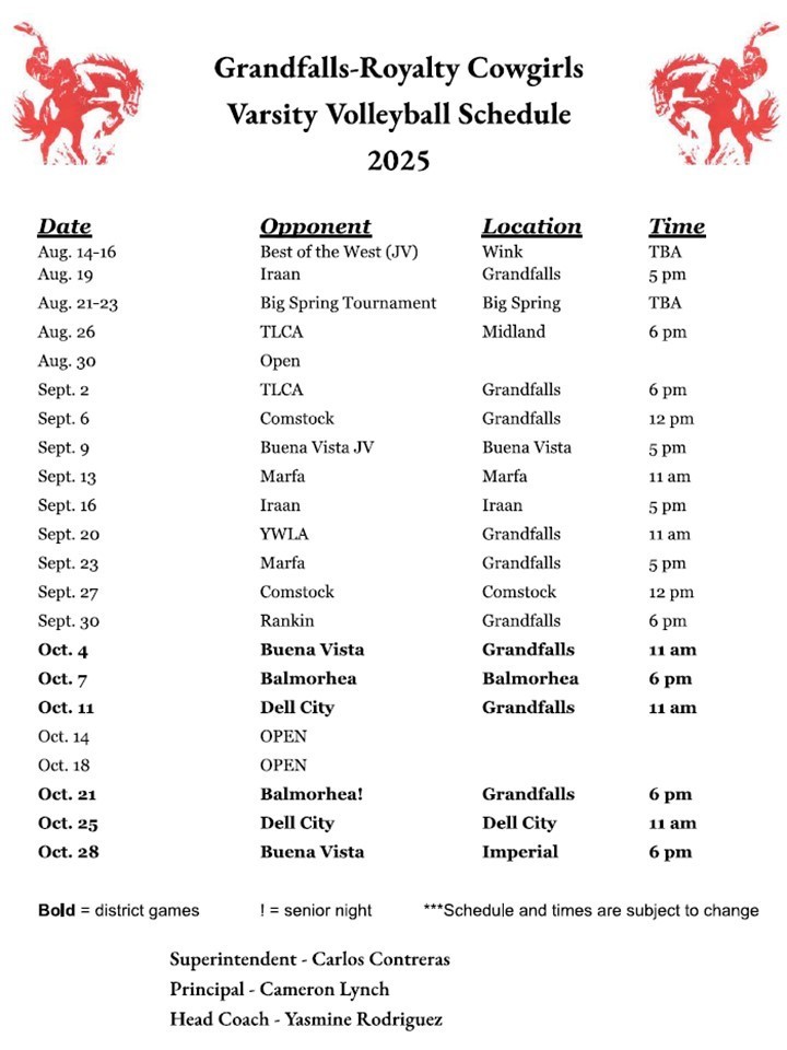 2025 Volleyball Schedule