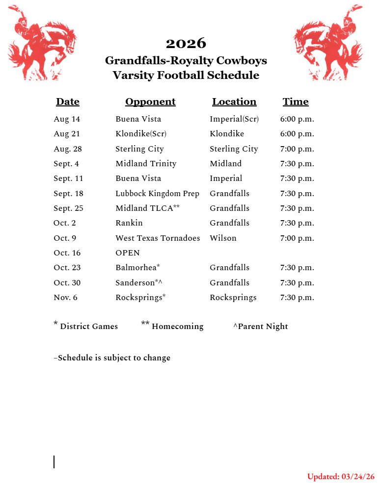 2026 GRFB Schedule