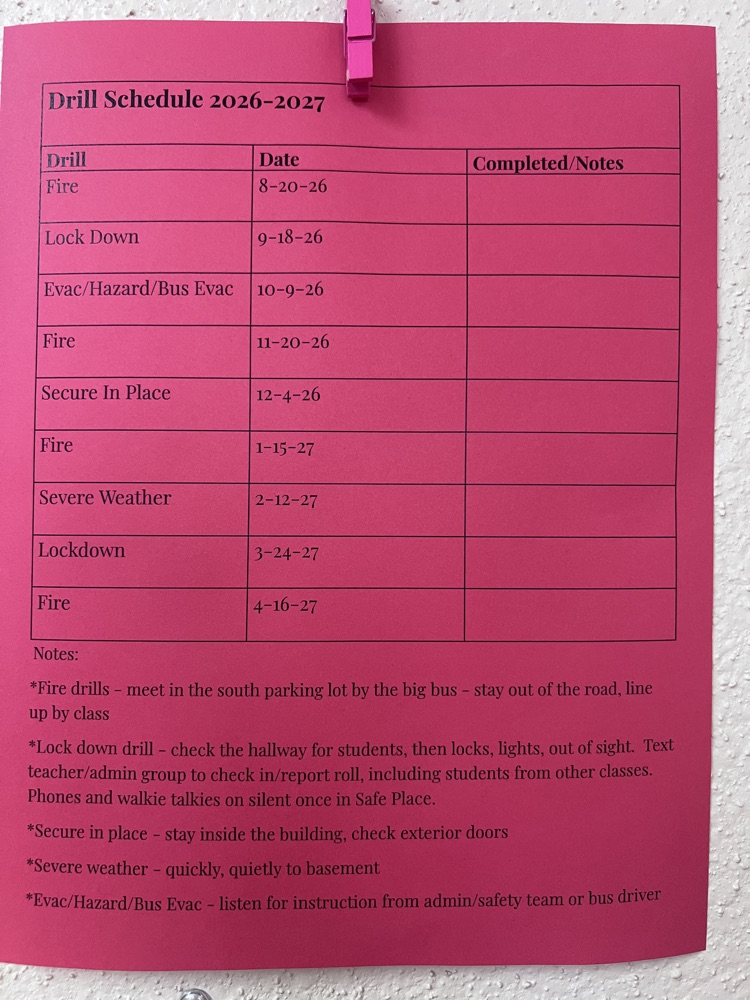 25-26 drill schedule 