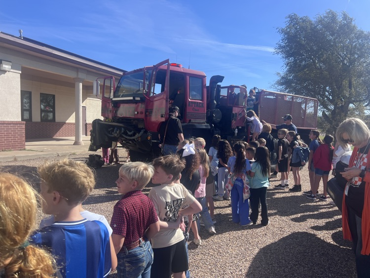 students with fire truck 