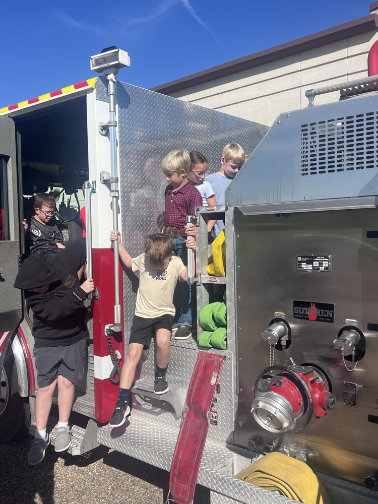 Students with fire truck 