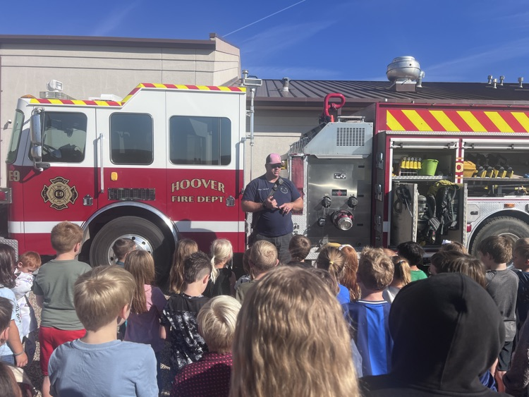 Students with fire truck